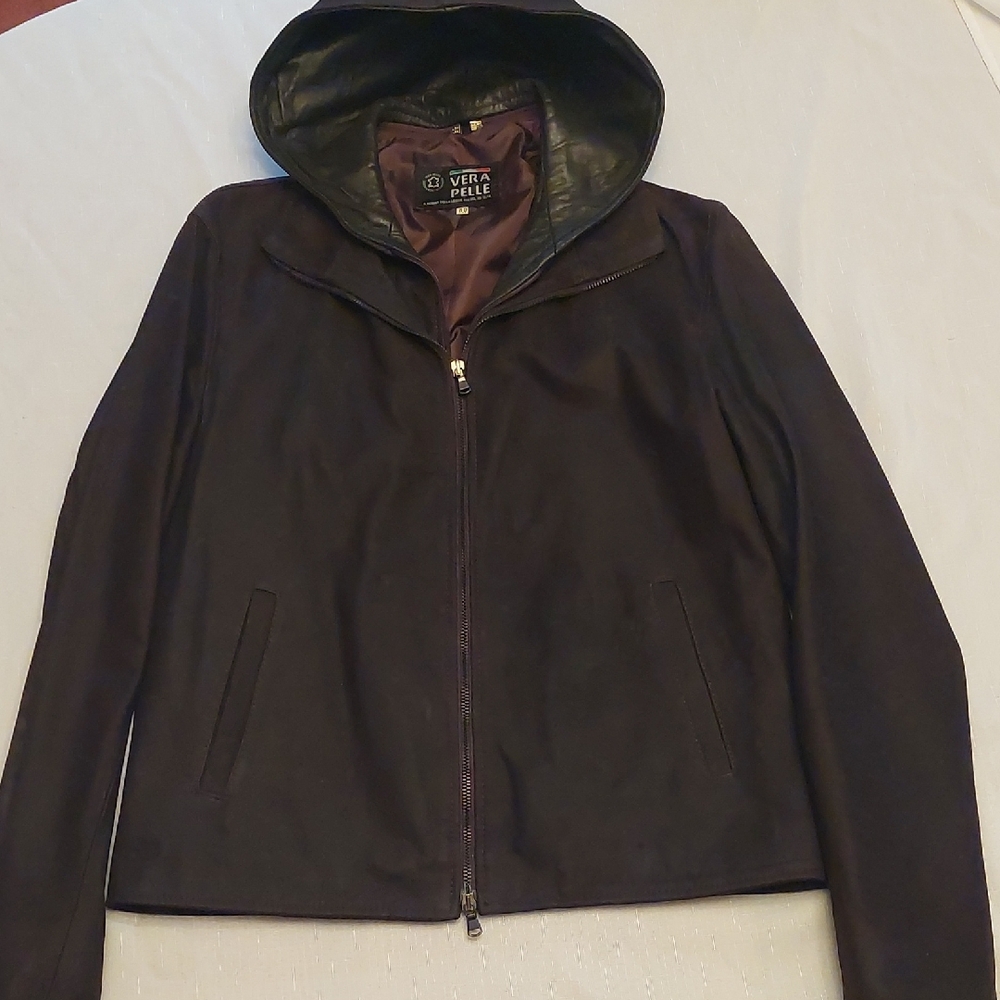 Vera Pelle Dark Leather Hooded Jacket